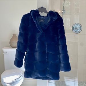 BCBG MaxAzria Navy Blue Fur Coat